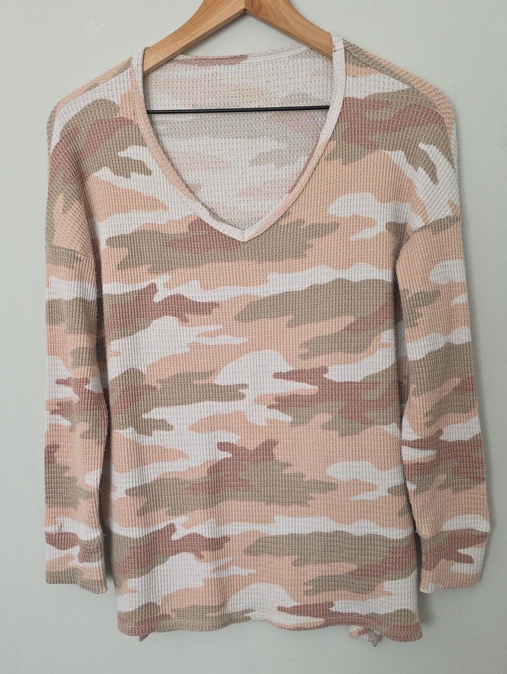 American Eagle Camo Waffle Knit Thermal Top
